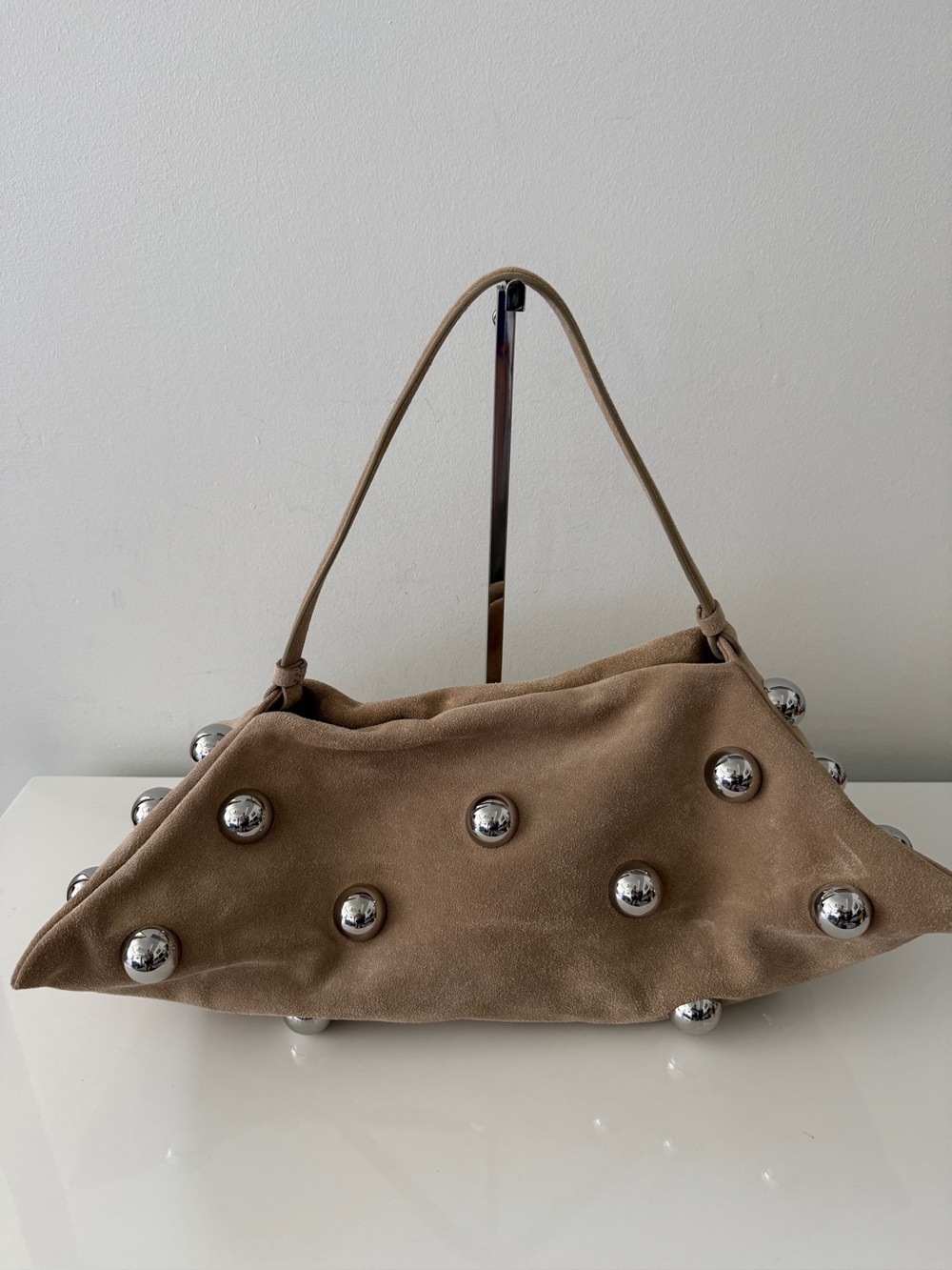 ALTUZARRA Origami Suede Stud Bag Handbag, Cappuccino/Silver